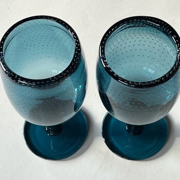 Beijing Housewares blue bubble blown glass goblets, stemware, designer glasses - Picture 8 of 14